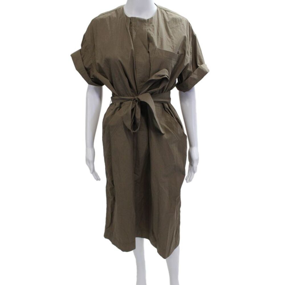 Co. Womens Brown Short Sleeve Shirt Dress Tie Crew Neck Size S